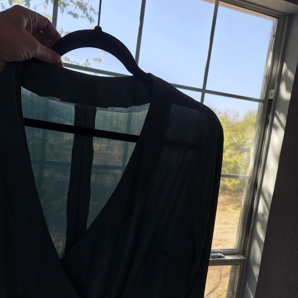 Vtg 70s Wrap Top L/XL Handmade Stretch Satin Long Sleeve Forest Green Holiday - Picture 5 of 6